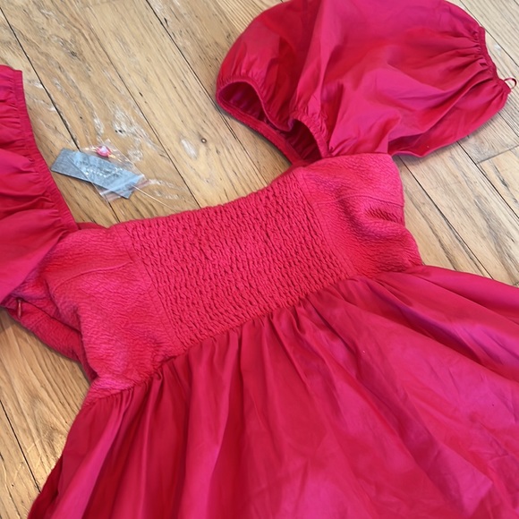 NWT Maeve by Anthropologie Puff Sleeved Red Dress Petite Medium - Picture 8 of 11
